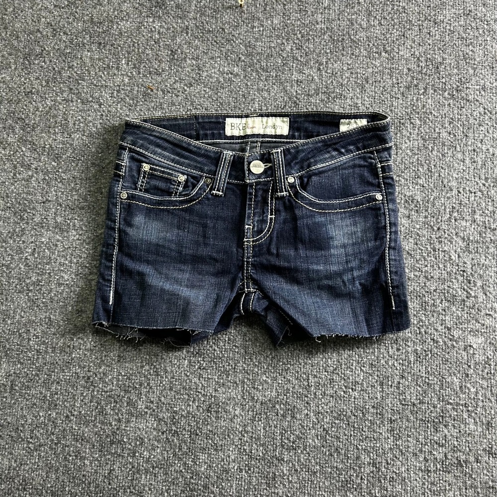 BKE Denim Shorts Womens Size 25 Londyn Dark Wash Raw Hem Low Rise Stretch Casual
